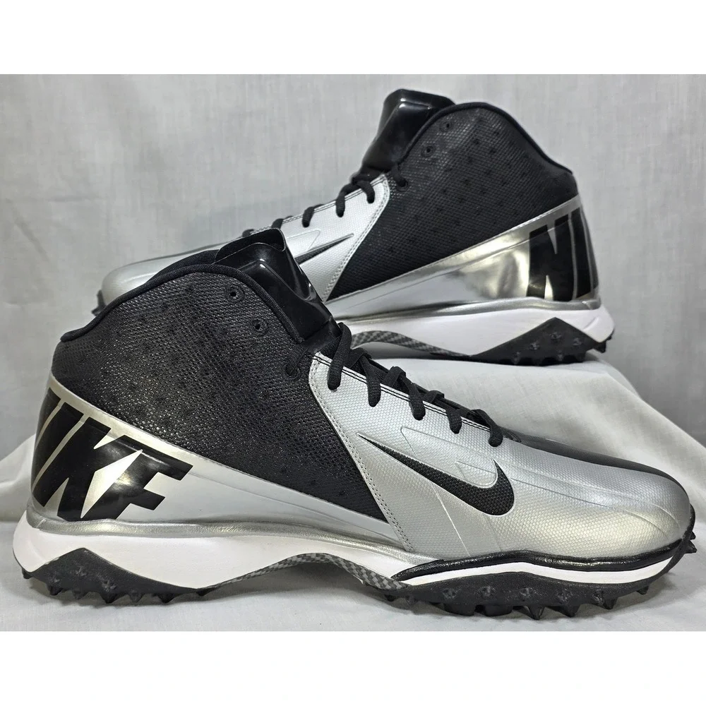 Nike Zoom Vapor Pro Mid Turf Football‎ Cleats Silver Black 527879-010 Mens 17